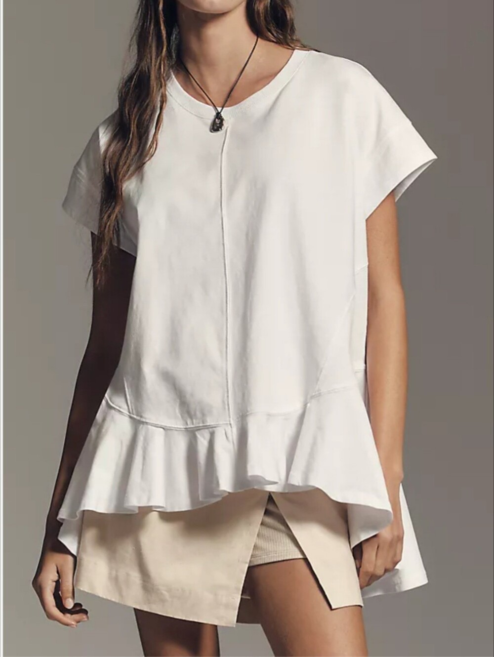 Anthropologie Maeve Cotton Ruffle Hem Blouse. Top. Snow White Color